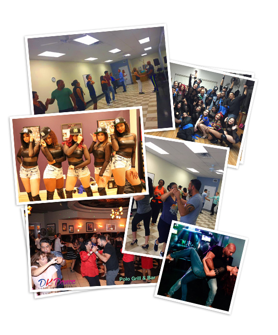 A collage of DK dancers training, performing, and enjoying the social floor